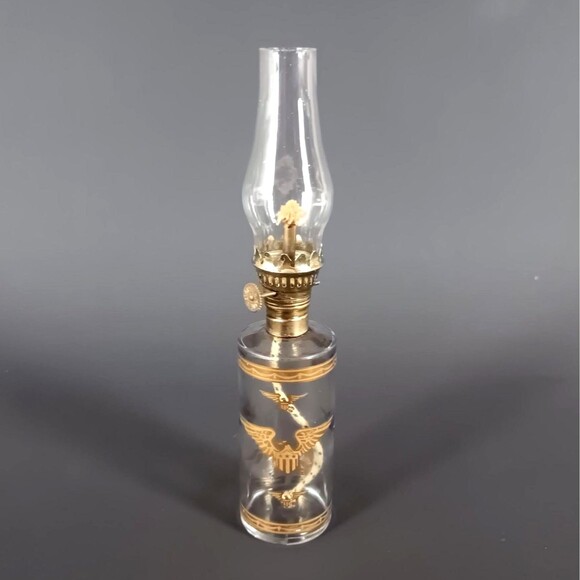 Tiny Oil Lamp Unique Vintage Cylinder Shaped American Eagle With Gold Decoration - Picture 1 of 9